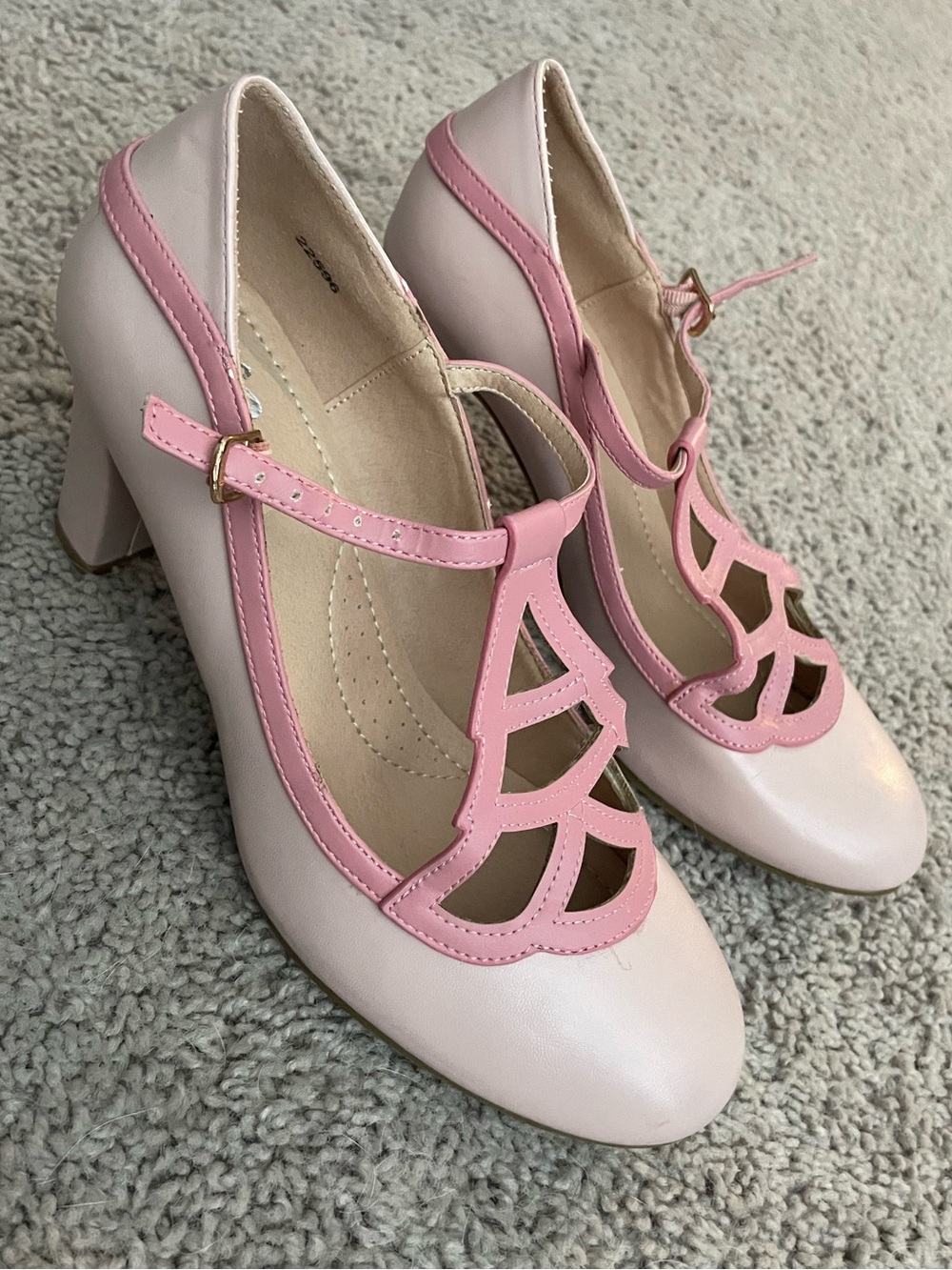Vintage Two-Tone Lattice Mary Jane Block Heels Pink Nude Size 8